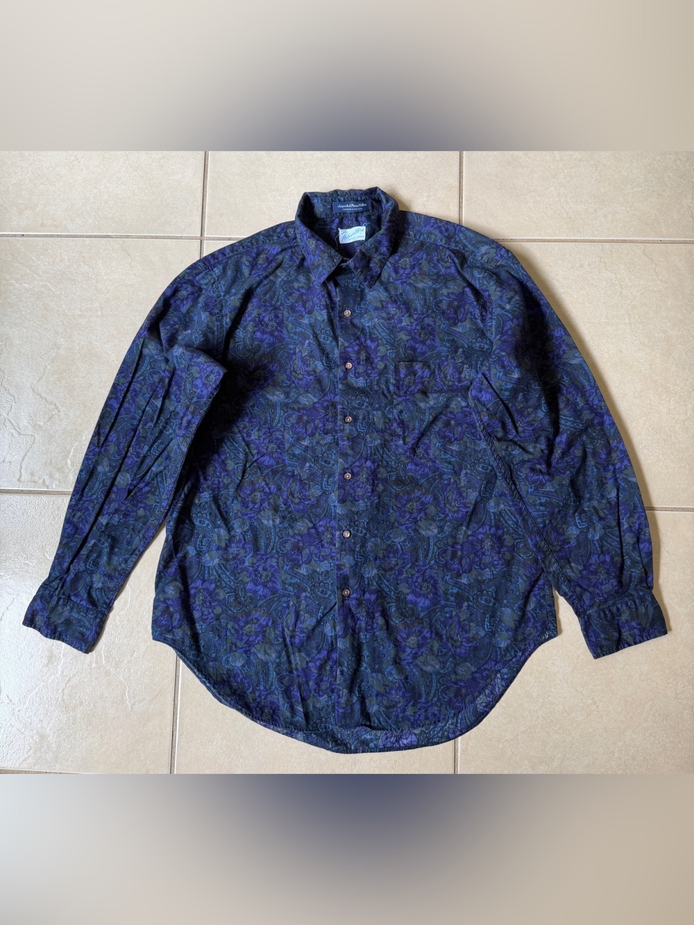 Vintage The Holmes Store Paisley Shirt Mens XL Pima Cotton Button Down Navy Blue